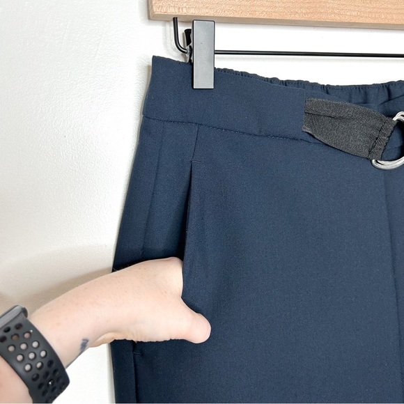 ZARA Womens High Waist Pull On Belted Crop Trouser Pants Navy Blue Medium M - Picture 6 of 10
